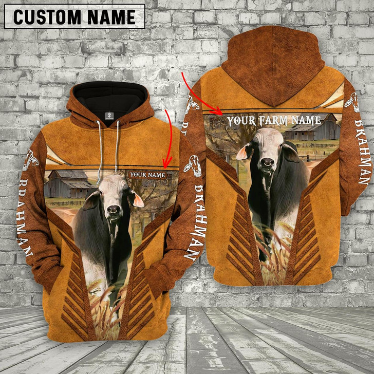 Goofygear Personalized Brahman Cattle Name Printed 3D Retro 3D Hoodie and Zipper Hoodie