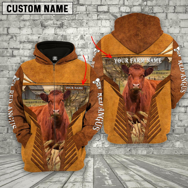 Goofygear Personalized Red Angus Cattle Name Printed 3D Retro Pullover Sweatshirt