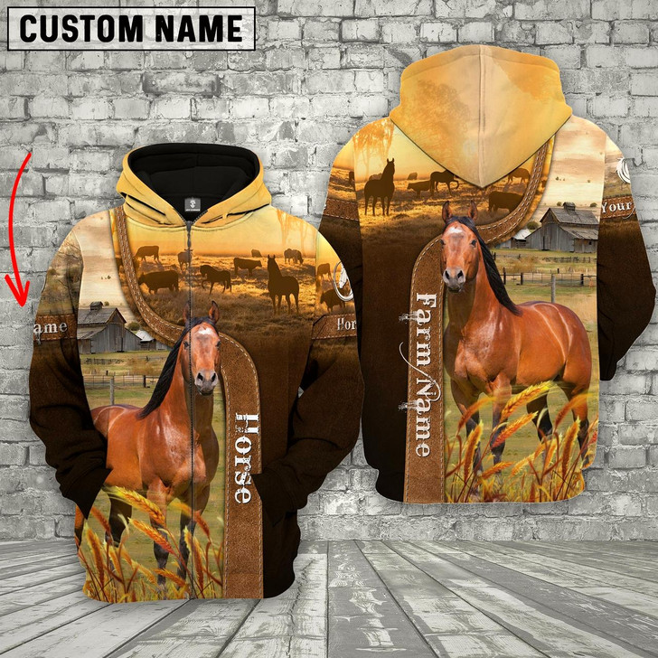 Goofygear Personalized Country Farmhouse Name Horse Brown Gold 3D Printed Pullover Sweatshirt