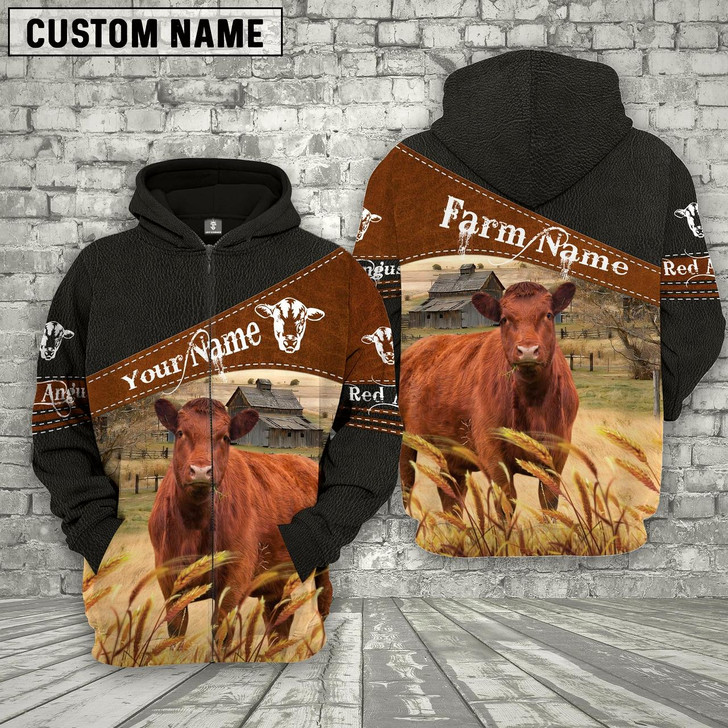 Goofygear Personalized Red Angus On Farms Name Printed 3D Black Pullover Sweatshirt