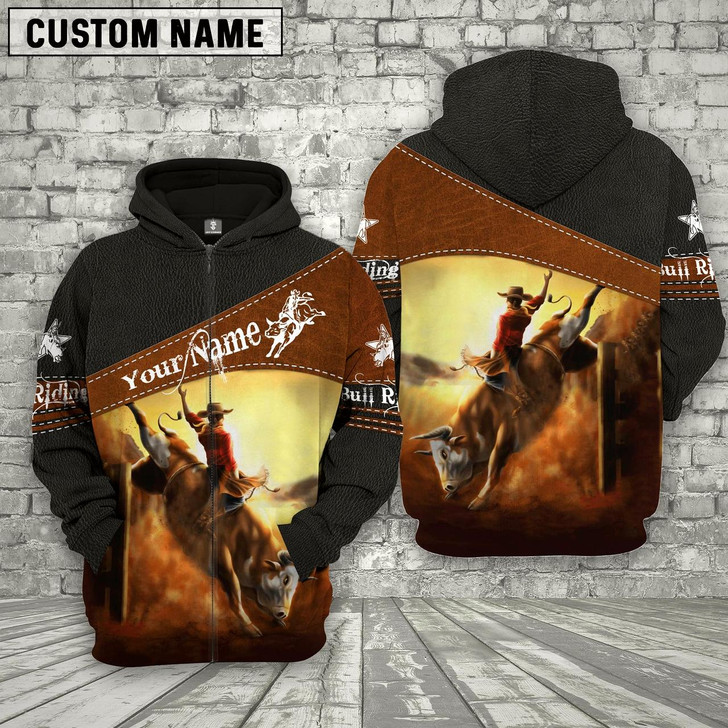 Goofygear Personalized Bull Riding Name Printed 3D Black 3D Hoodie and Zipper Hoodie