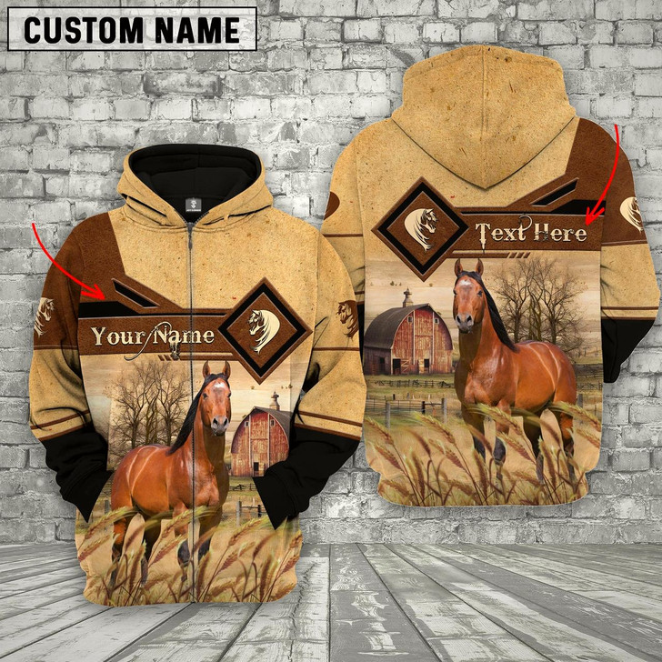 Goofygear Personalized Horse On Farms Name Printed 3D Hoodie and Zipper Hoodie