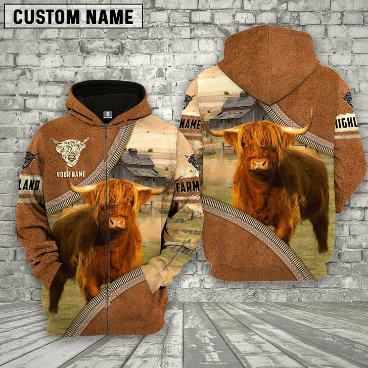 Goofygear Personalized Name Country Farmhouse Highland Cattle Light Brown Pullover Sweatshirt