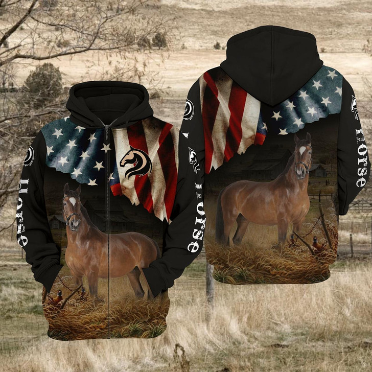 Goofygear Personalized Horse US Flag All Over Printed 3D Hoodie and Zipper Hoodie