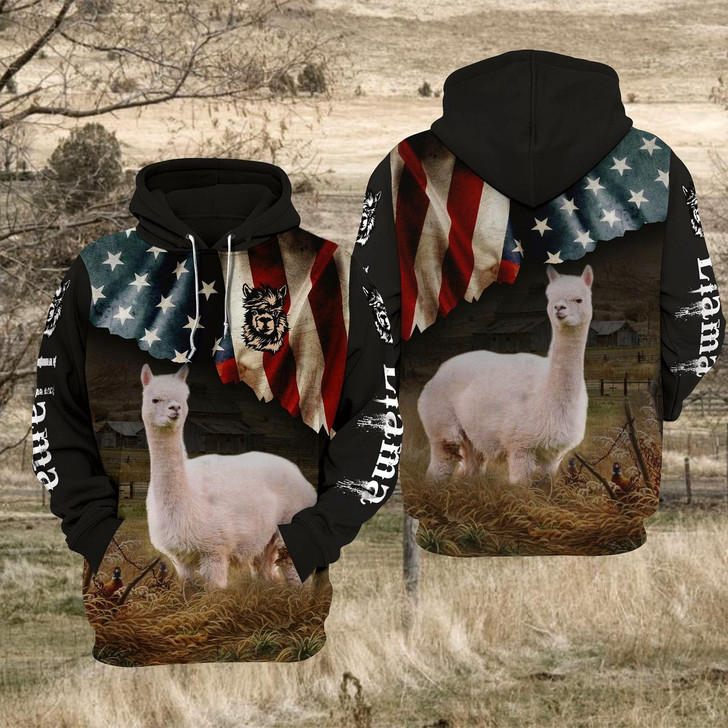 Goofygear Personalized Llama Cattle US Flag All Over Printed 3D Pullover Sweatshirt