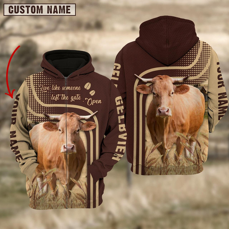 Goofygear Personalized Name Gelbvieh Cattle 3D Hoodie and Zipper Hoodie
