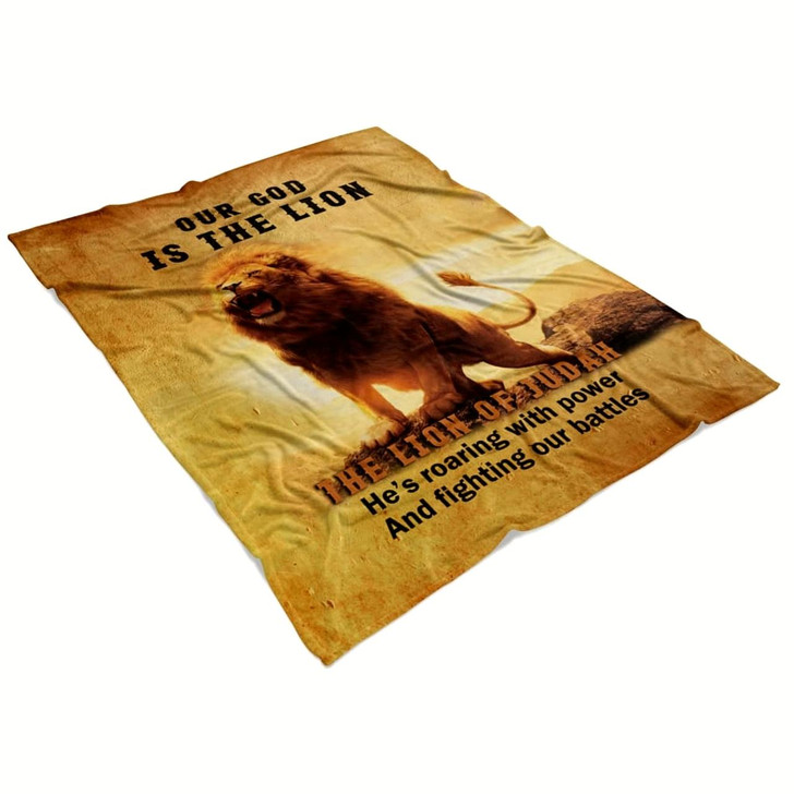 Our God Is The Lion Of Judah Christian Fleece Blanket with Bible Verse Inspirational Faith Blanket