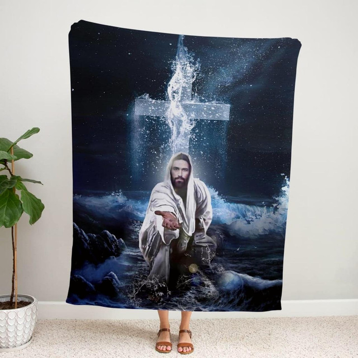 Jesus Outstretched Hands Saves Christian Fleece Blanket Bible Verse Inspirational Religious Gift