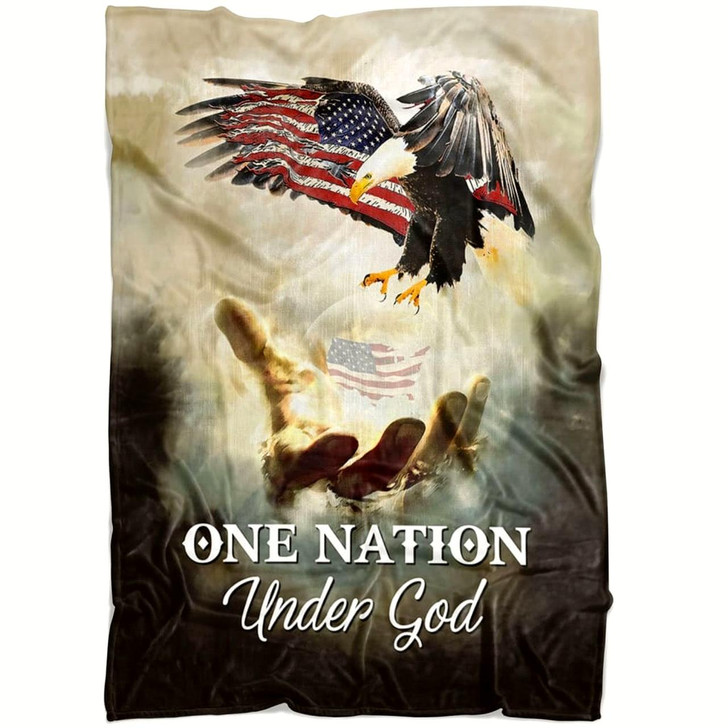 One Nation Under God Christian Fleece Blanket with Bible Verse Inspirational Patriotic Religious Throw Blanket