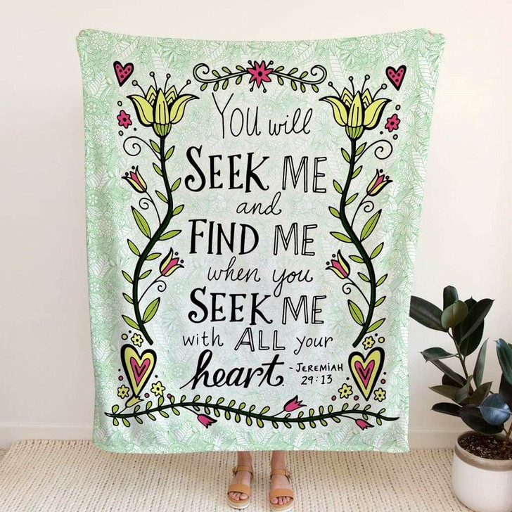 Jeremiah 29 13 You Will Seek Me And Find Me Christian Fleece Blanket with Bible Verse Inspirational Religious Throw