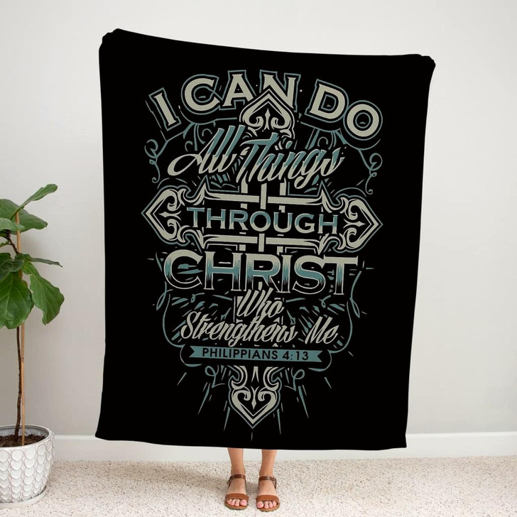 Philippians 4 13 I Can Do All Things Through Christ Christian Fleece Blanket with Bible Verse Inspirational Blanket