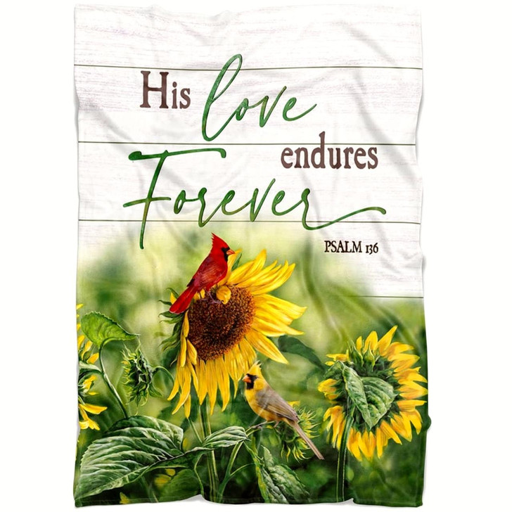 Psalm 136 His Love Endures Forever Christian Fleece Blanket with Bible Verse Inspirational Religious Faith Blanket