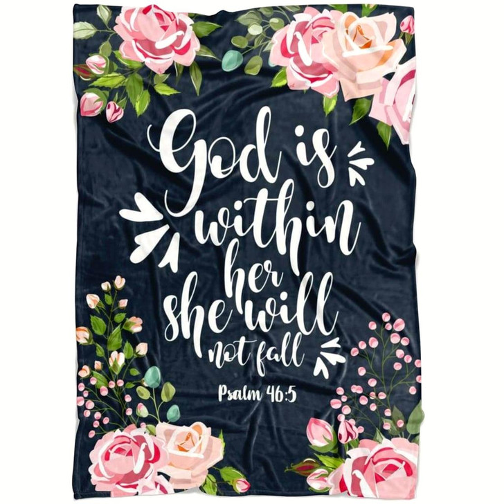 Psalm 46 5 Floral God Is Within Her She Will Not Fall Christian Fleece Blanket with Bible Verse Inspirational Blanket