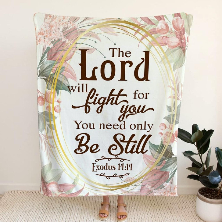 Exodus 14 14 Floral The Lord Will Fight For You Christian Fleece Blanket with Bible Verse Inspirational Religious Blanket