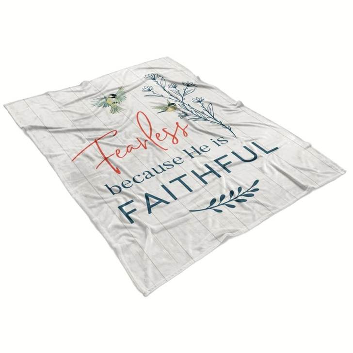 Fearless Because He Is Faithful Christian Fleece Blanket with Bible Verse Inspirational Religious Faith Throw Blanket
