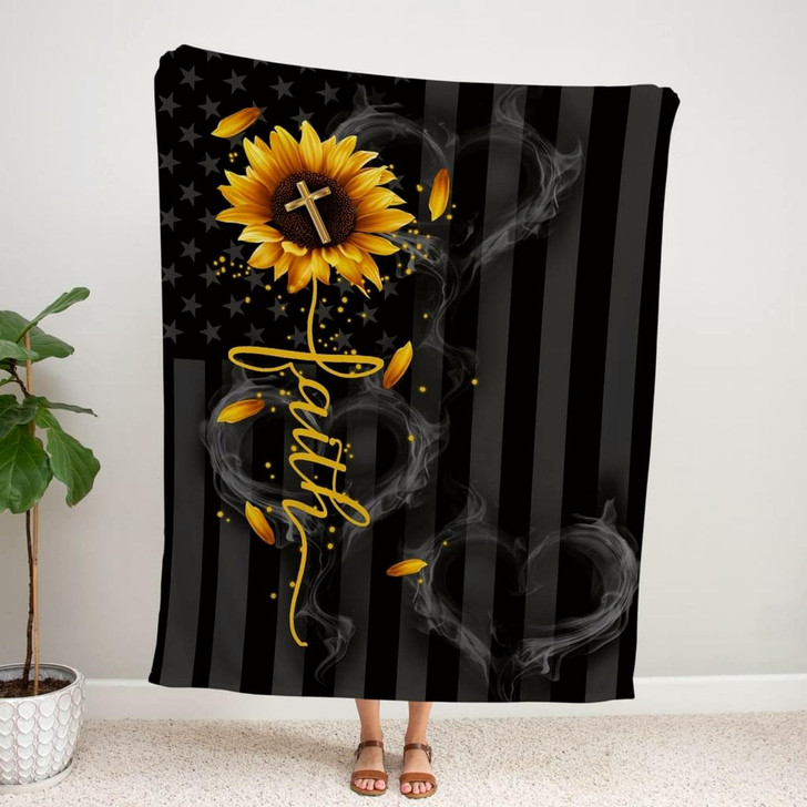 Faith Cross Sunflower Christian Fleece Blanket with Bible Verse Inspirational Religious Faith Blanket