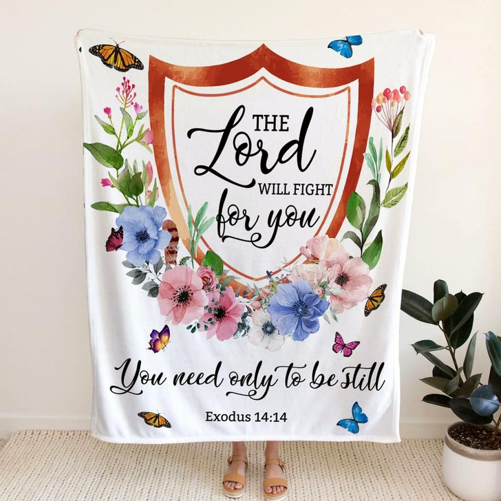 Exodus 14 14 The Lord Will Fight For You Christian Fleece Blanket with Bible Verse Inspirational Religious Throw