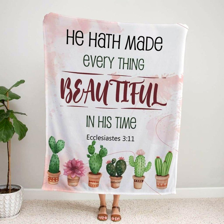 Ecclesiastes 3 11 He Has Made Everything Beautiful Christian Fleece Blanket with Bible Verse Inspirational Religious Throw
