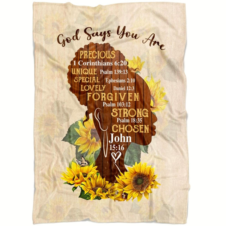 African American God Says You Are Christian Fleece Blanket with Bible Verse Inspirational Religious Faith Throw