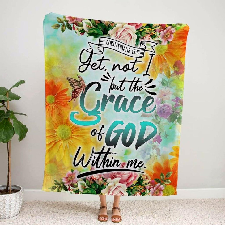 1 Corinthians 15 10 Yet Not I But The Grace Of God Within Me Christian Fleece Blanket with Bible Verse Inspirational Blanket