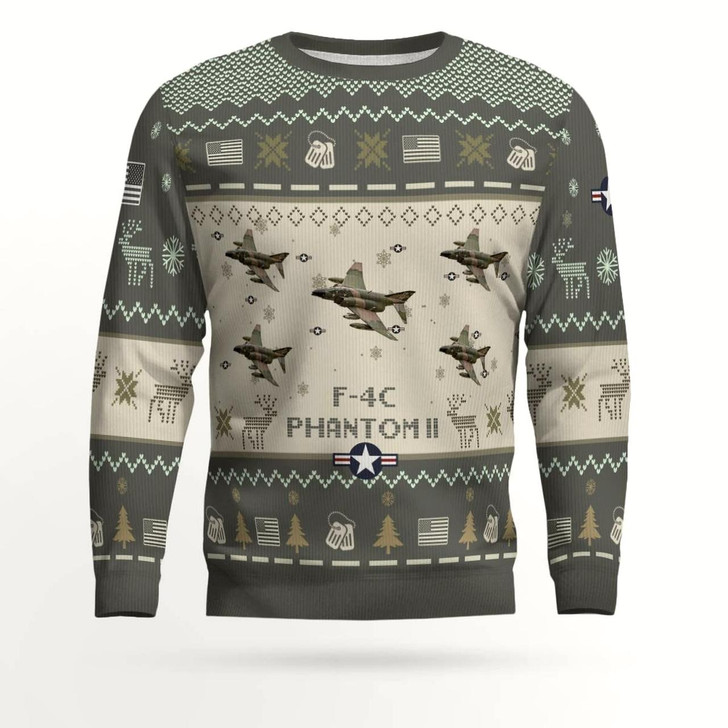 Goofygearprints F-4C Phantom II F4C USAF Aircraft Ugly Sweater Christmas, Ugly Sweater Shirt for Men Dad Veteran