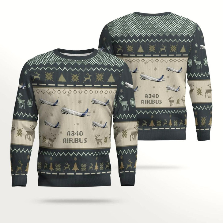 Goofygearprints Airbus A340 Aircraft Multicolor Ugly Christmas Sweater, Idea Gift for Men Dad Christmas