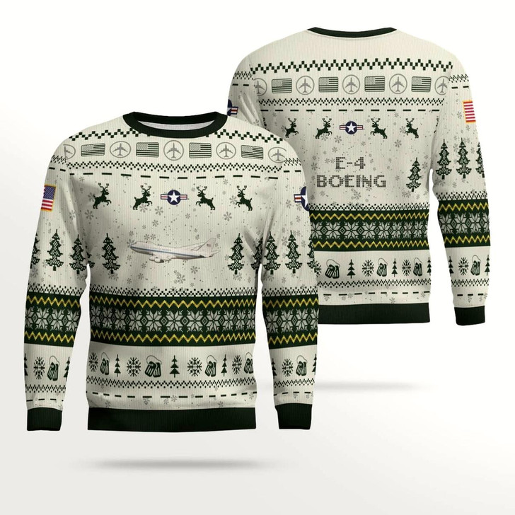 Goofygearprints Boeing E-4 E4_AOP Aircraft Ugly Christmas Sweater, Idea Gift for Men Dad