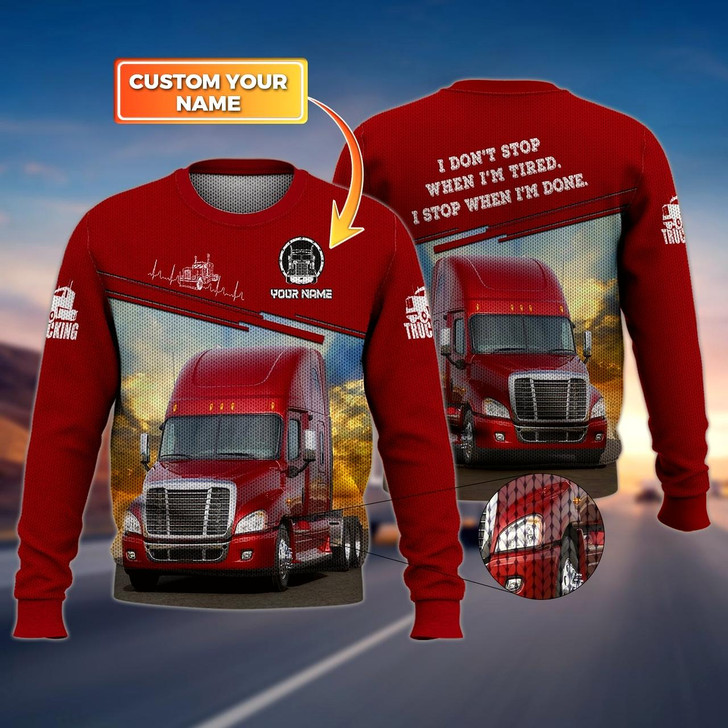 Goofygearprints Red Truck Personalized Name Ugly Christmas Sweater, Perfect Gift for Trucker
