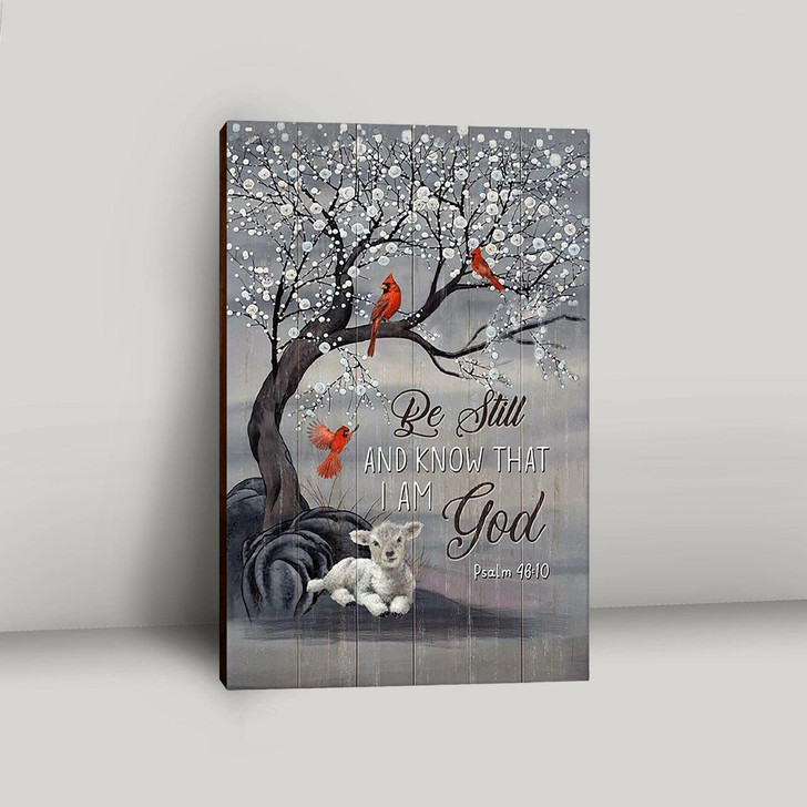Be Still And Know That I Am God Red Cardinal And White Lamb Canvas Art Bible Verse Inspirational Christian Wall Decor