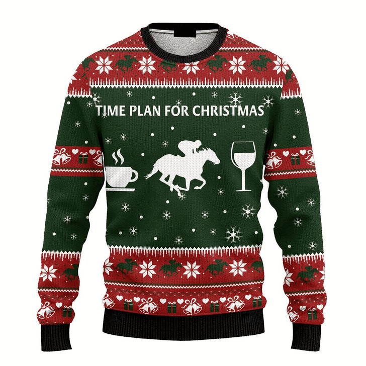 Goofygearprints Time Plan For Christmas Horse Racing Ugly Christmas Sweater