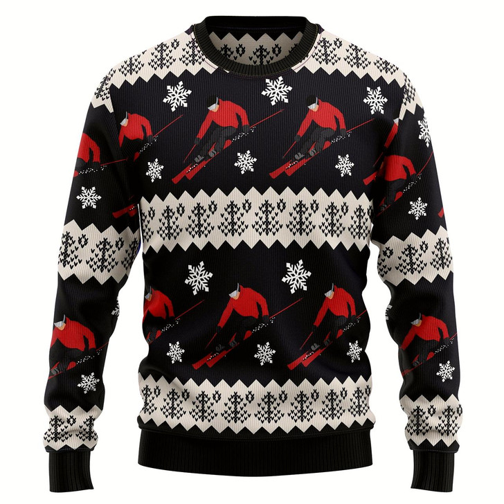 Goofygearprints Skiing Ugly Christmas Sweater For Men, 3D All Over Printed Skiing Sweater