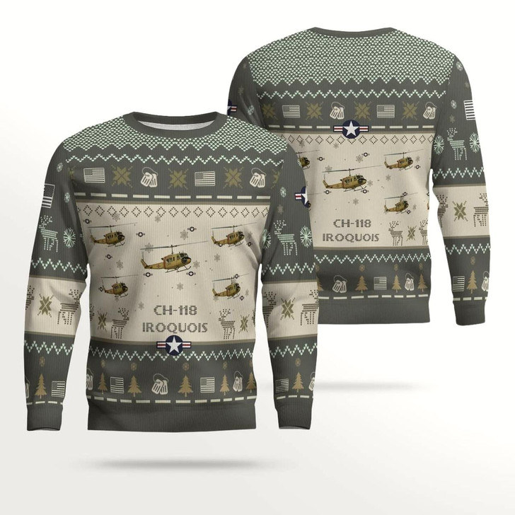 Goofygearprints CH-118 Iroquois CH118 Aircraft Ugly Sweater, Ugly Sweater Christmas Shirt for Men Dad Veteran
