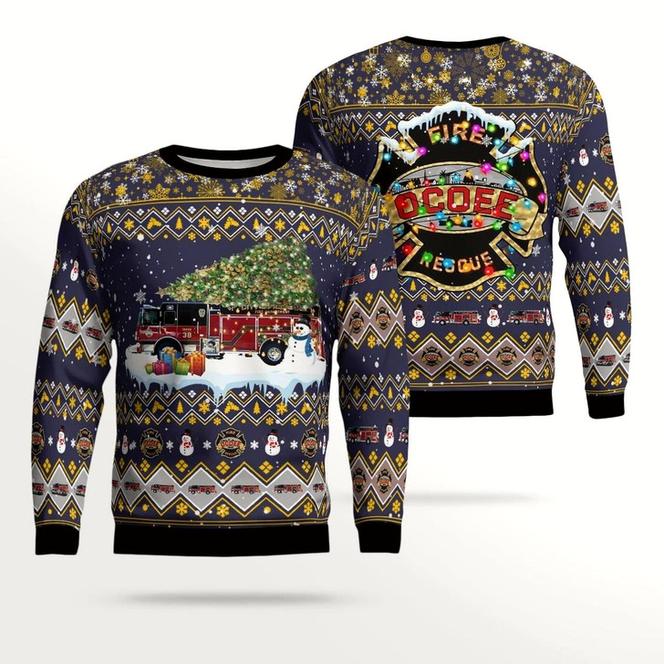Goofygearprints Ocoee Fire Department Christmas Aop Ugly Sweater, Perfect Gift for Firefighter