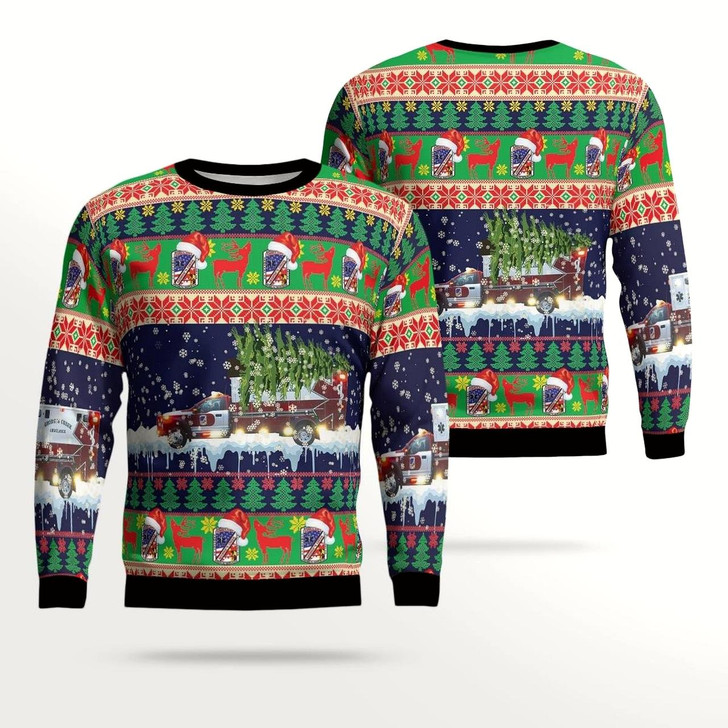 Goofygearprints Lonaconing, Maryland, George’s Creek Ambulance Service Aop Ugly Christmas Sweater