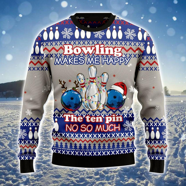 Goofygearprints Bowling Merry Christmas Ugly Christmas Sweater, Bowling Makes Happy Ugly Sweater For Men & Women - Gift For Bowler