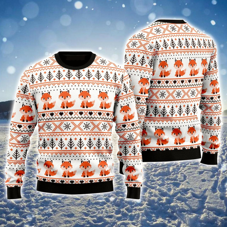 Goofygearprints Orange Fox Ugly Christmas Sweater, Fox Loves Xmas, Funny Christmas Ugly Sweater