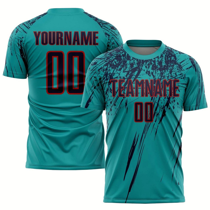 Goofygearprints Teal Navy Red Sublimation Soccer Uniform Jersey, Custom Team Soccer Jersey Shirt