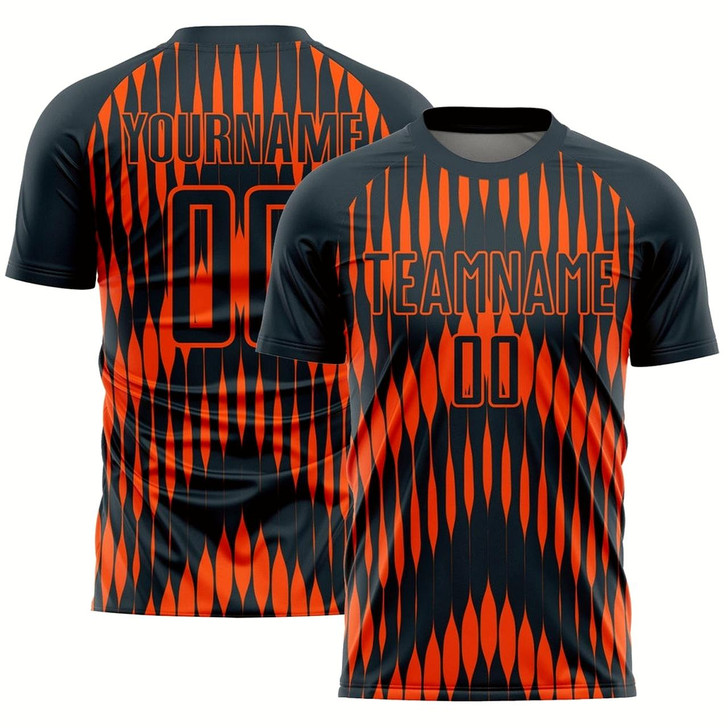 Goofygearprints Navy Orange Abstract Triangle Sublimation Soccer Uniform Jersey, Custom Team Soccer Jersey Shirt