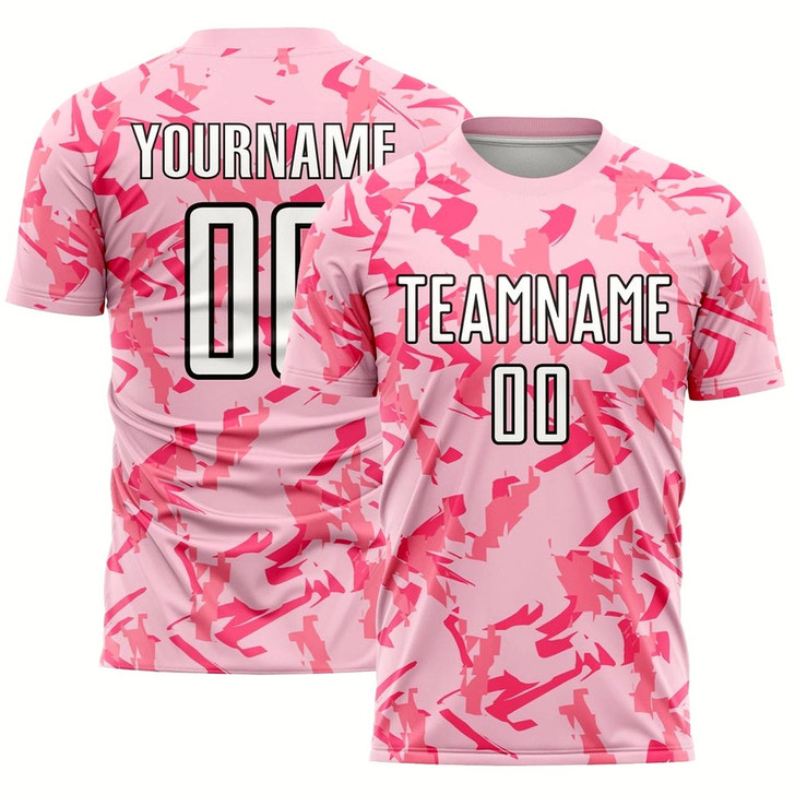 Goofygearprints Light Pink Black Pink Abstract Geometric Pattern Sublimation Soccer Uniform Jersey, Custom Team Soccer Jersey Shirt