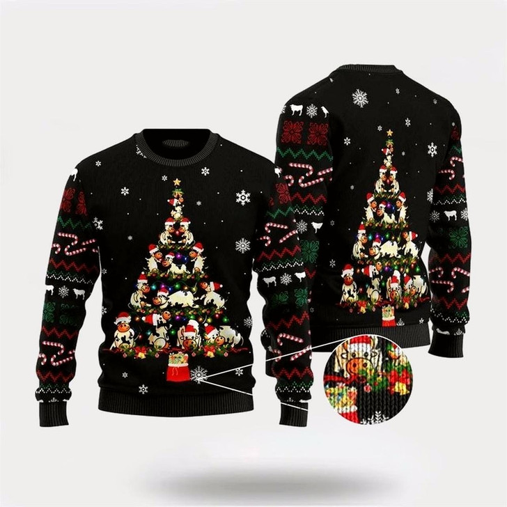 Goofygearprints Farmers Sweater, Cute Cow Merry Christmas Ugly Christmas Sweater, Christmas Crewneck Sweater, Winter Farm Fashion