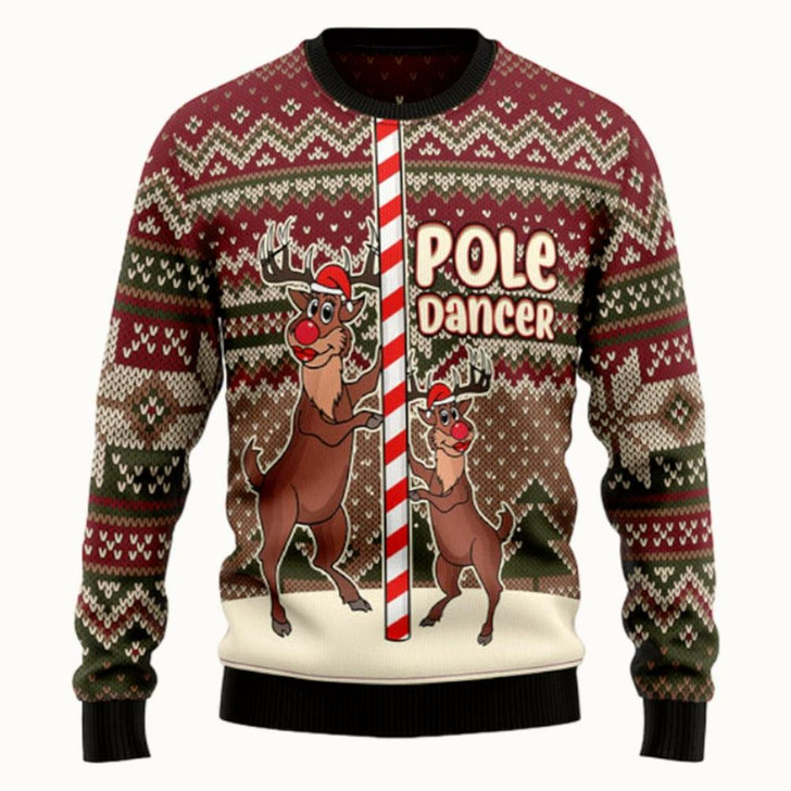 Goofygearprints Funny Pole Dancer Reindeer Ugly Sweater - Christmas sweater gift