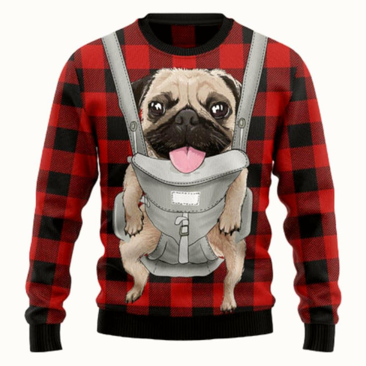 Goofygearprints Front Carrier Dog Pug Ugly Sweater - Christmas sweater gift