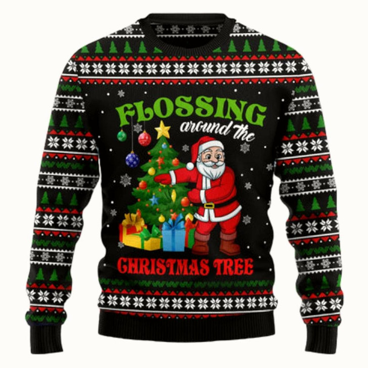 Goofygearprints Flossing Around The Christmas Tree Ugly Sweater - Christmas sweater gift