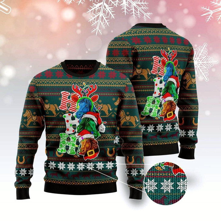 Goofygearprints Horse Ho Ho Ho Ugly Christmas Sweater, Funny Xmas Sweater, Sweater Xmas
