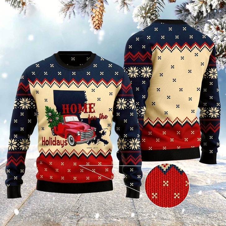 Goofygearprints Home For The Holidays Louisiana Ugly Christmas Sweater, Funny Xmas Sweater, Sweater Xmas