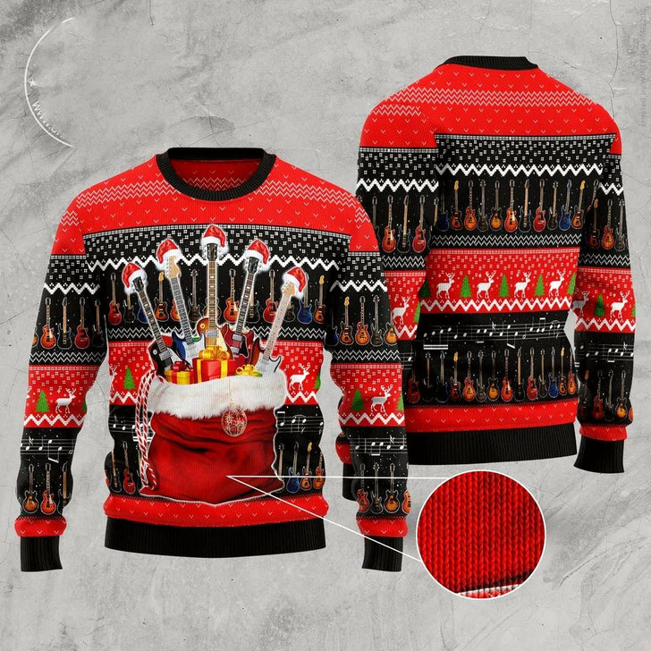 Goofygearprints Guitar Xmas Gift Bag Ugly Christmas Sweater, Funny Xmas Sweater, Sweater Xmas