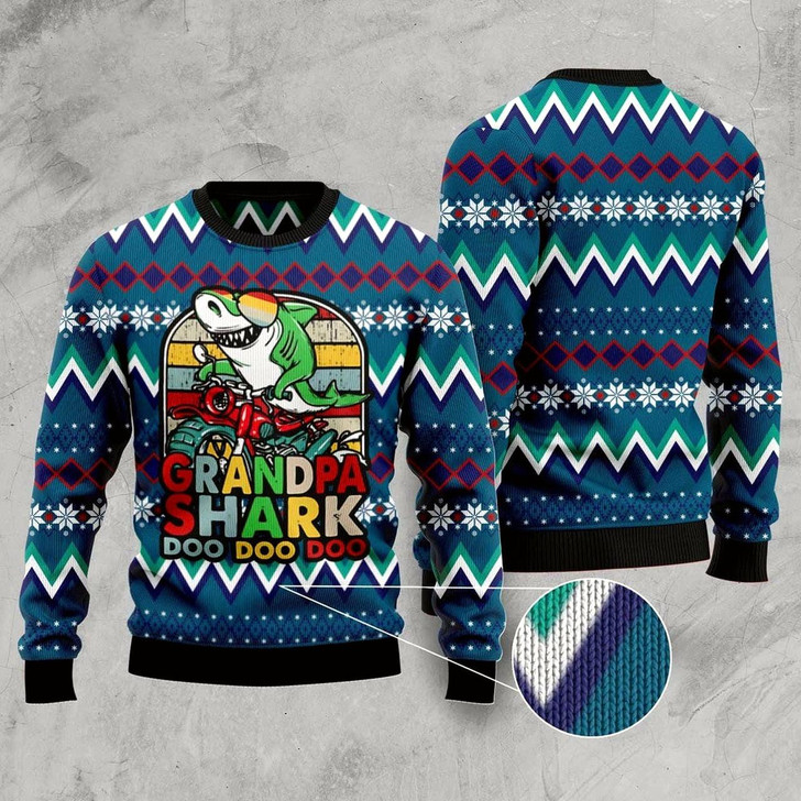 Goofygearprints Grandpa Shark Dododo Ugly Christmas Sweater, Funny Xmas Sweater, Sweater Xmas