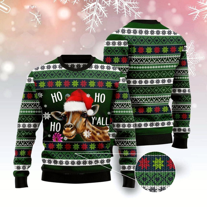 Goofygearprints Giraffe Hohoho Y'All Ugly Christmas Sweater, Funny Xmas Sweater, Sweater Xmas