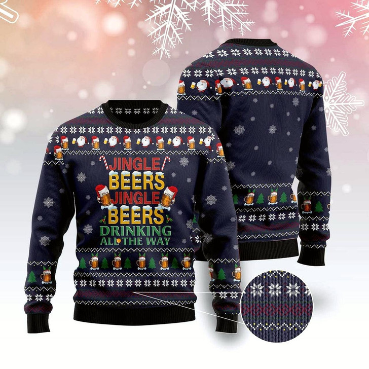 Goofygearprints Drinking Beer All The Way Ugly Christmas Sweater, Funny Xmas Sweater, Sweater Xmas