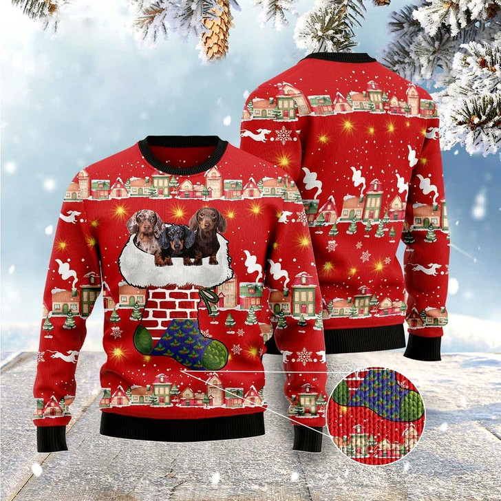 Goofygearprints Dachshund Light Up Ugly Christmas Sweater, Funny Xmas Sweater, Sweater Xmas